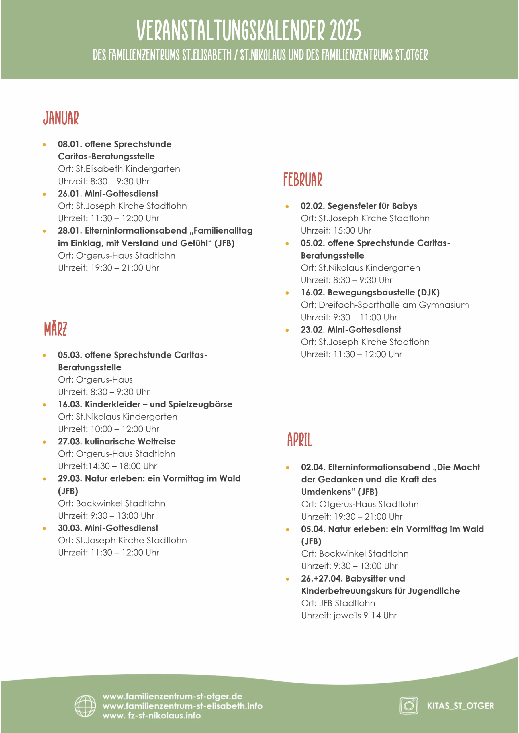 Veranstaltungskalender 2025 Familienzentren